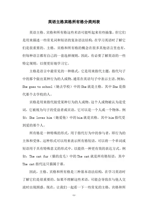 英语主格宾格所有格分类列表
