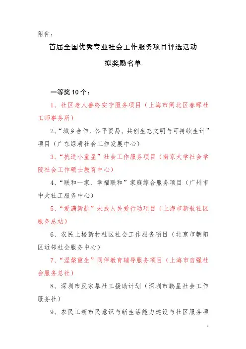 全国优秀专业社会工作服务项目