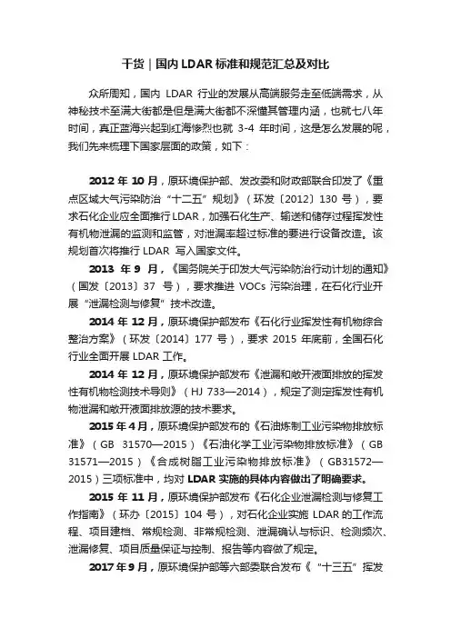 干货｜国内LDAR标准和规范汇总及对比