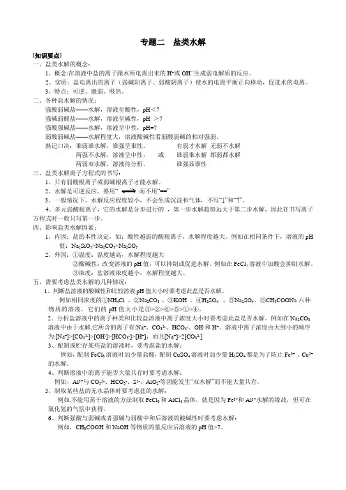 盐的水解及离子浓度比较总结