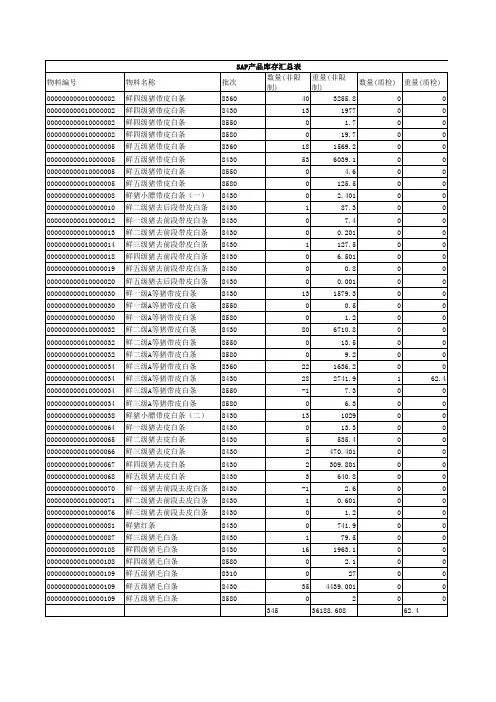 SAP产品库存汇总表
