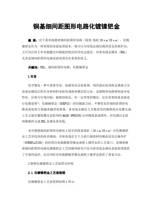 铜基细间距图形电路化镀镍钯金
