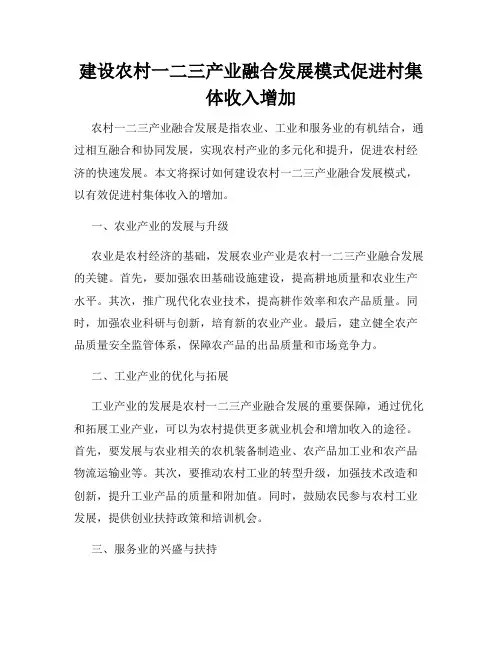 建设农村一二三产业融合发展模式促进村集体收入增加