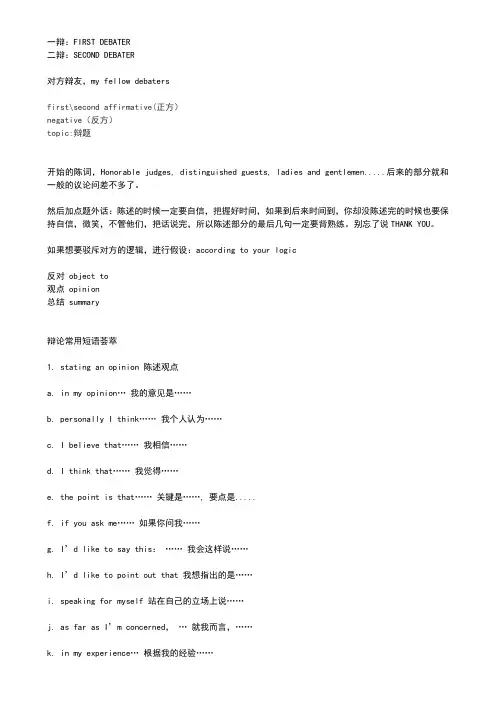英语辩论常用术语及句式