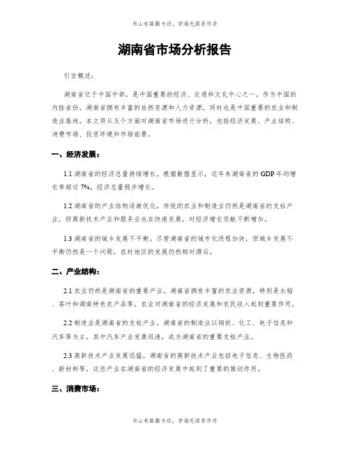 湖南省市场分析报告