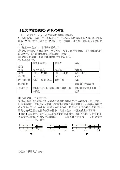 温度与物态变化知识点梳理