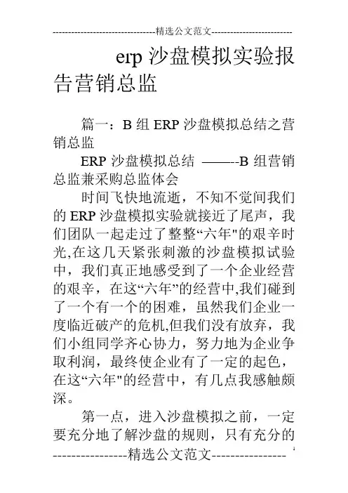erp沙盘模拟实验报告营销总监