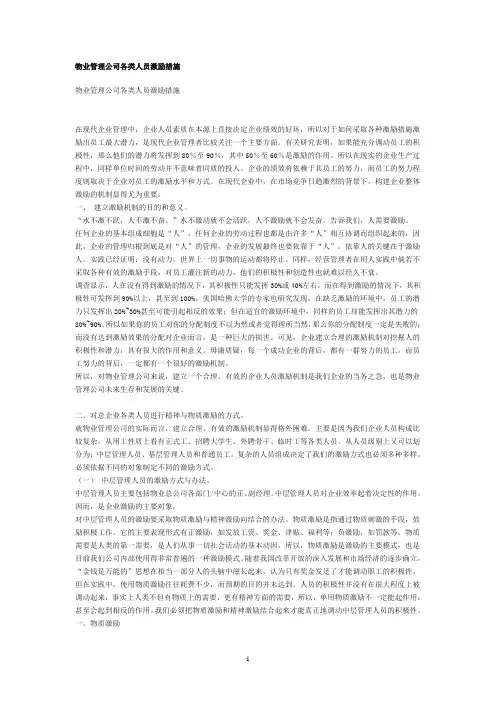 物业管理公司各类人员激励措施