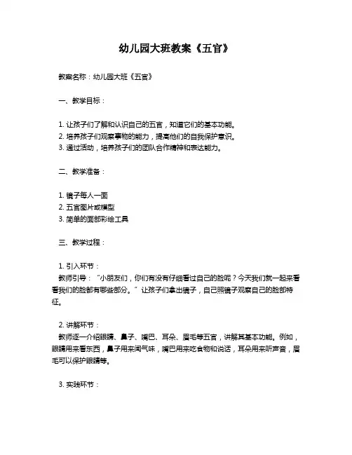 幼儿园大班教案《五官》