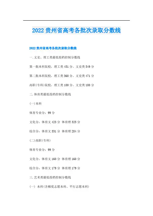 贵州省高考各批次录取分数线