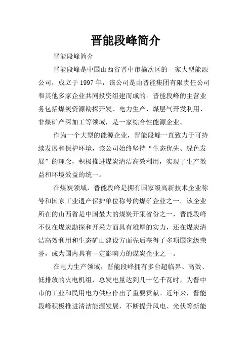 晋能段峰简介