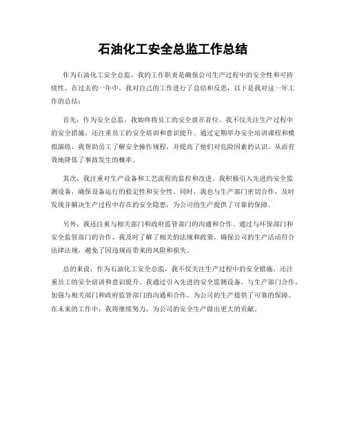 石油化工安全总监工作总结