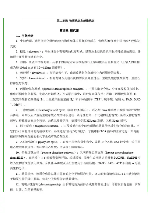 第二单元 物质代谢和能量代谢 第四章 糖代谢