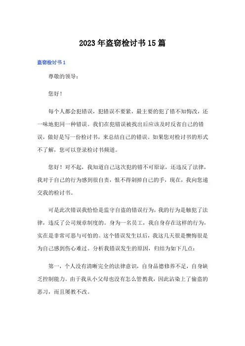 2023年盗窃检讨书15篇