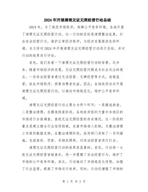 2024年开展清理无证无照经营行动总结