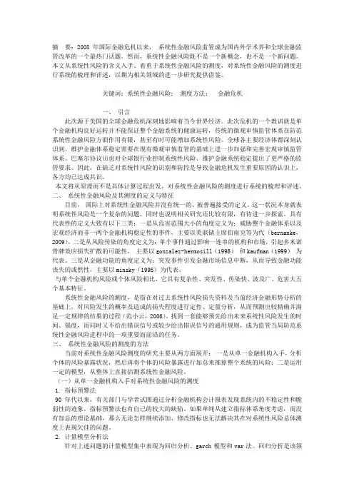 系统性金融风险的测度