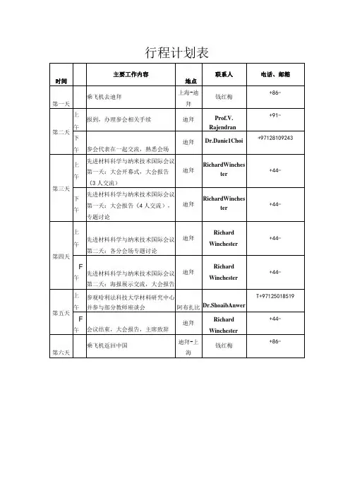 行程计划表