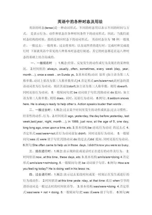 英语中的各种时态及用法