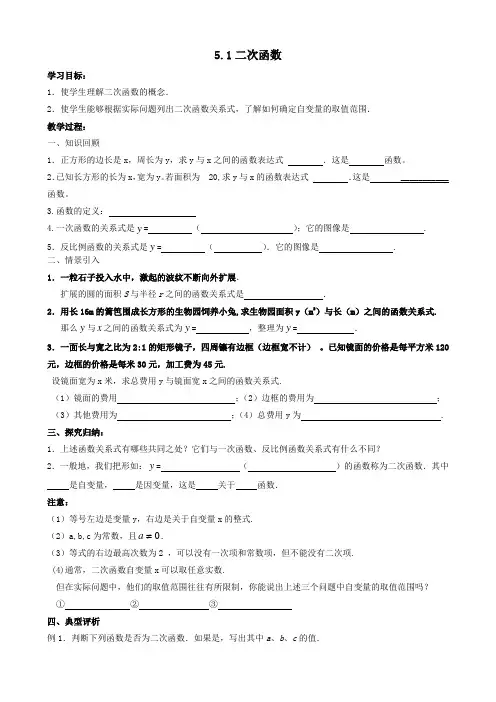 新苏科版九年级数学下册《5章 二次函数  5.1 二次函数》教案_17