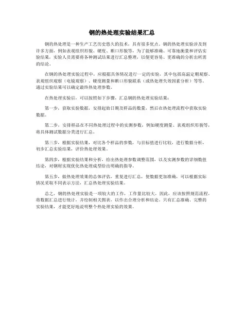 钢的热处理实验结果汇总