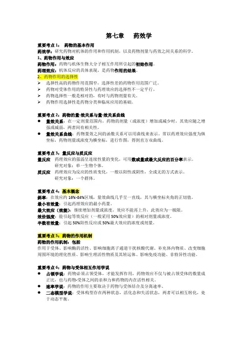 职业药师 药剂 第七章  药效学