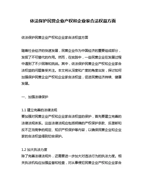依法保护民营企业产权和企业家合法权益方面