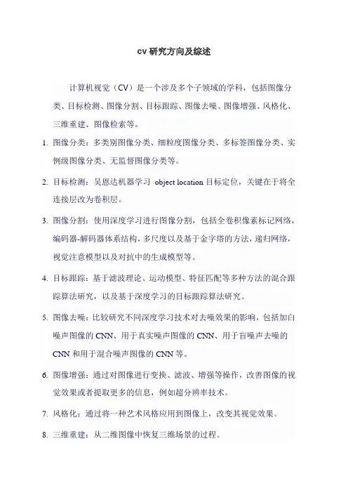 cv研究方向及综述