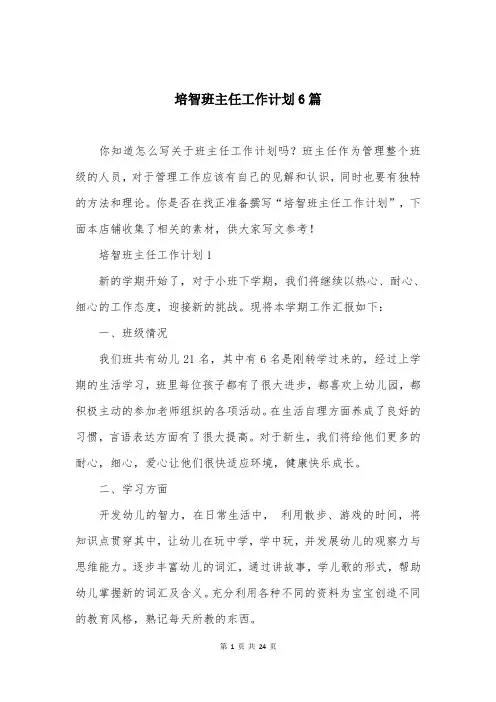 培智班主任工作计划6篇