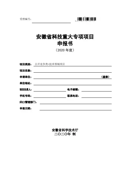 安徽省科技重大专项项目申报书(2020年度)填写参考