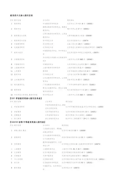 教育类中文核心期刊目录