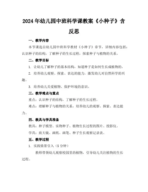 2024年幼儿园中班科学课教案《小种子》含反思