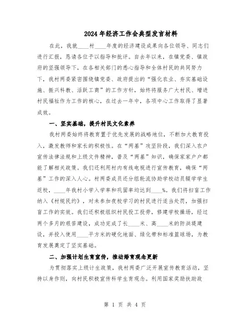 2024年经济工作会典型发言材料(二篇)