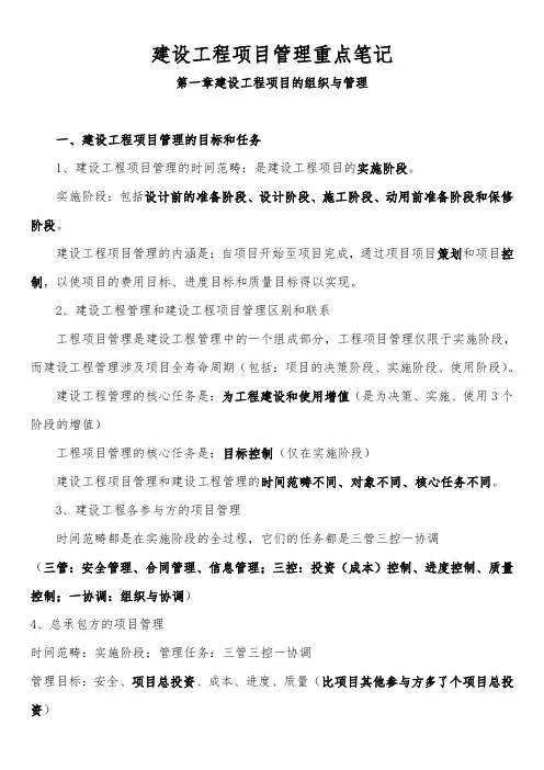 建设工程项目管理重点笔记(必看)