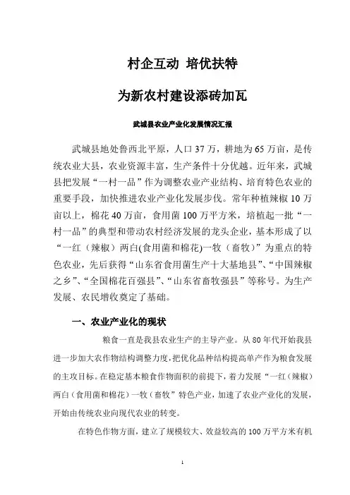 武城县农业产业化汇报材料