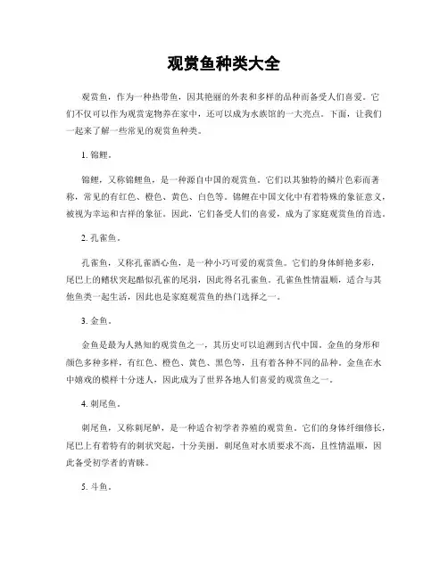 观赏鱼种类大全