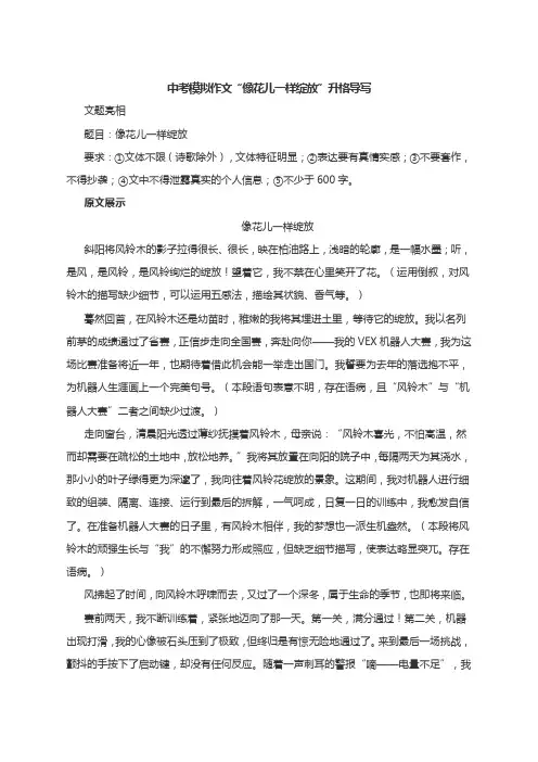 中考模拟作文“像花儿一样绽放”升格导写