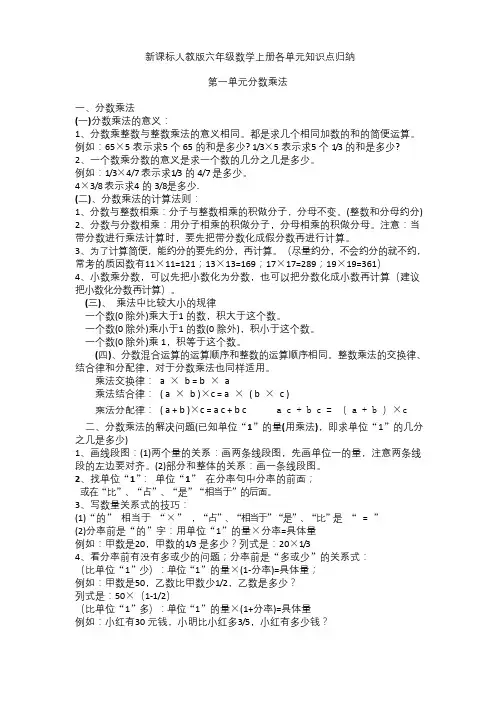 人教版六年级数学上册各单元知识点归纳