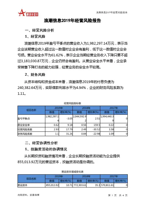 浪潮信息2019年经营风险报告