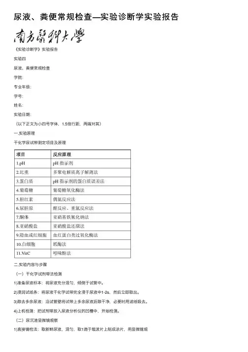 尿液、粪便常规检查—实验诊断学实验报告