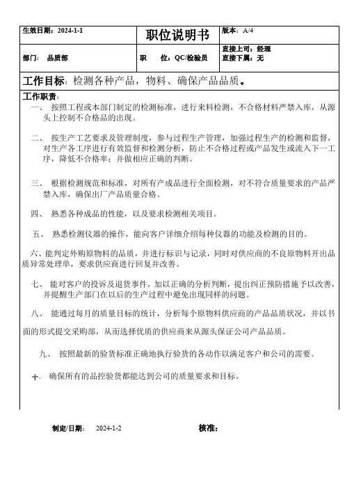 QC岗位职责
