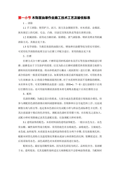 木饰面油漆作业施工技术工艺及验收标准