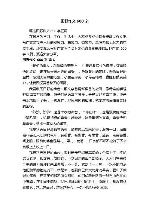 精选田野作文600字五篇