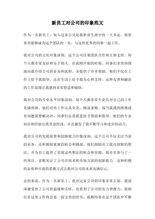 新员工对公司的印象范文