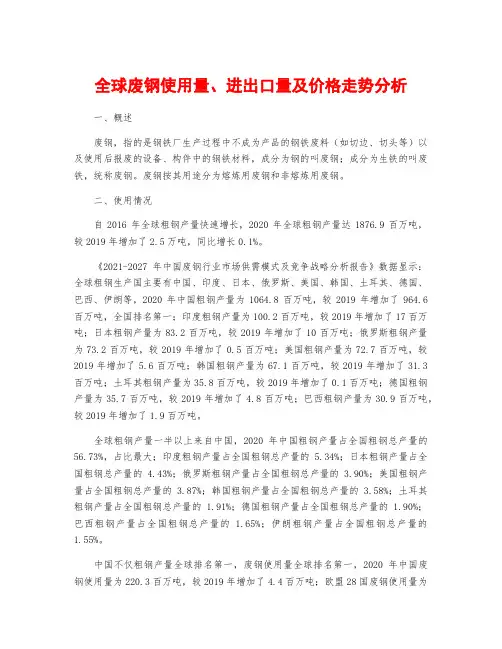 全球废钢使用量、进出口量及价格走势分析