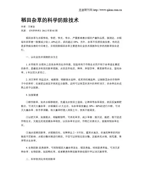 稻田杂草的科学防除技术