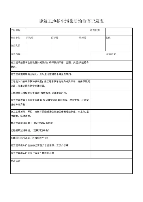 建筑工地扬尘污染防治检查记录表
