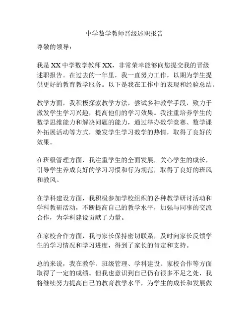 中学数学教师晋级述职报告