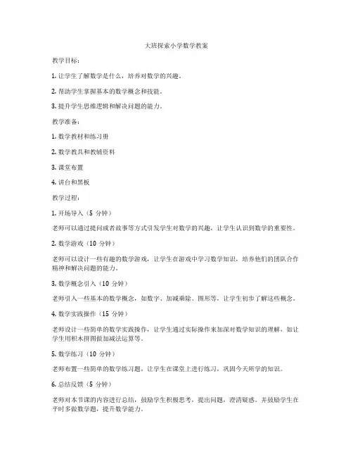 大班探索小学数学教案