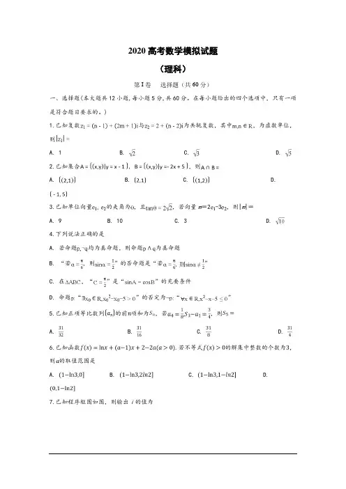 2020高考数学(理)必刷试题+参考答案+评分标准 (96)