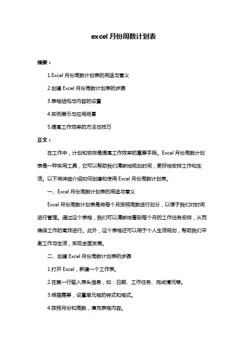 excel月份周数计划表
